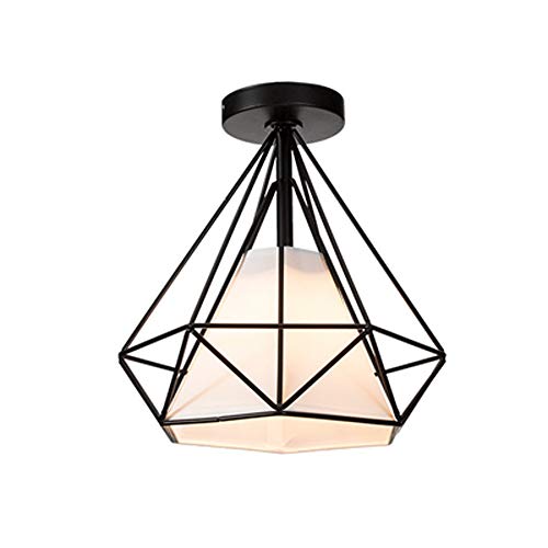 Diamante Lámpara de Techo Retro Vintage Ø25cm Plafón Industrial Luz Colgante E27 Iluminación para Salón Cocina Comedor Pasillo Bar (Negro) Cover
