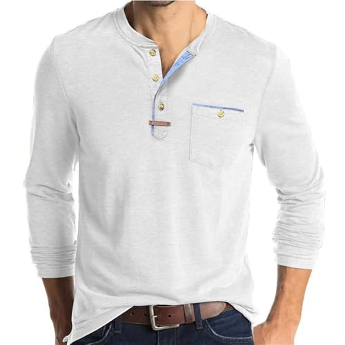 Long SleeveShirt Mode Classic Retro Men Button Placket Shirt Casual All-Match Solid Color Basic Shirt M-White XL