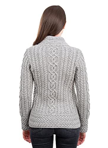 Image of SAOL Irish Cardigan for Women Made of 100% Merino Wool Ireland Sweater Cable Knit Zip Jacket