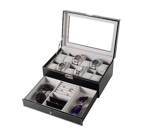 Jewelry bijoux holder double couche avec rangement lunettes et tiroir verrouillable