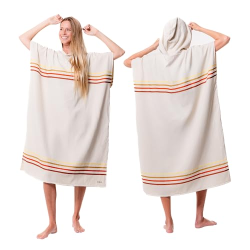 Sand Cloud Towel Poncho for Women & Men - Lightweight & Sand-Repellent Poncho Shirt with Oversized Hood & Side Pockets for Post Shower & Post Surf - Made with Organic Turkish Cotton - Natural