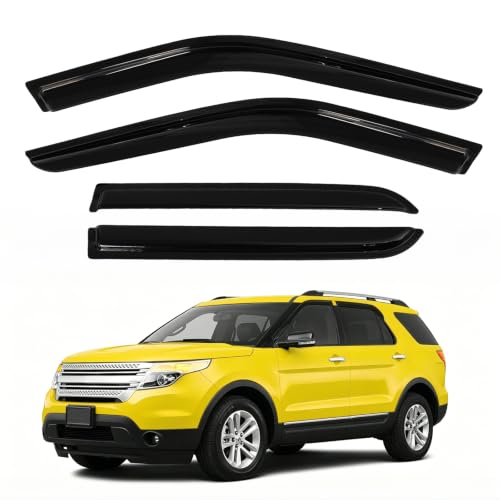 Image of Explorer Rain Guard - Window Visors for Ford Explorer 2011-2019, Tape-On Side Window Rain Guards for Explorer, 4PCS, Black, Car Accessories