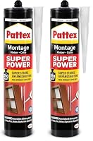 Pattex Montagekleber Super Power, Baukleber mit superstarker Anfangshaftung, Kraftkleber für saugende Materialien, Kleber für innen & außen, 1 x 370g (Packung mit 2) – Ansicht 1