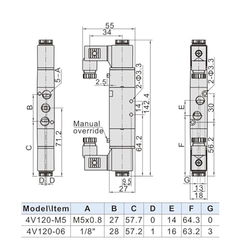 Électrovanne 5/2 voies double commande 4V120-06 AC220V - 3