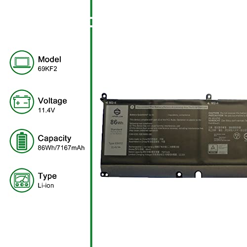 Image of 69KF2 86Wh Laptop Battery Replacement for Dell G15 5510 5511 5515 5520 5521 5525 G7 7500 Precision 5550 G15 5511 Inspiron 7510 7610 Series Notebook 070N2F 70N2F 0M59JH M59JH 11.4V 7167mAh