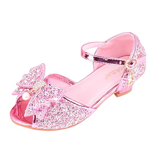 Girls Sequins Shoes Bow High Heel Strap Ankle Elegant Shoes Kids Toddler Wedding Birthday Party Sandals