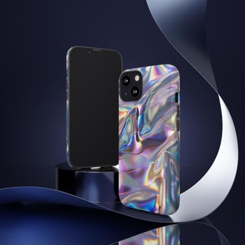 Coque rigide brillante texture holographique irisée iPhone 13