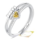 Birthstone Jewellery for Women, Adjustable November Birthstone Cubic Zirconia Ring, Sterling Silver Plated Fidget Gifts, Yellow Anxiety Heart Rings for Daughter Birthday Christmas