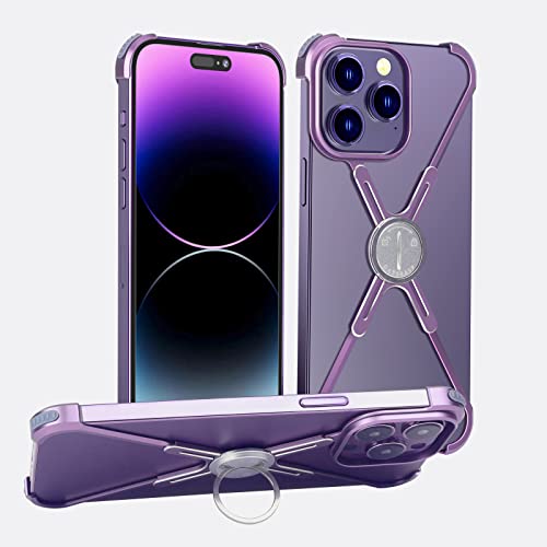 Luvi For Iphone 14 Pro Max Case Metal Bumper Frameless With Stand Kickstand Aluminum Alloy Stainless Metal Bodyless Protective Cover Slim Ultra Thin Cool Frame Edge Case For Iphone 14 Pro Max Purple #TOP26