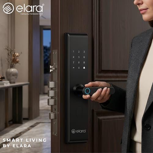 Image of Elara Echo Lite Basic Non-WiFi Smart Door Lock with Fingerprint Scanner, RFID Card Reader, PIN Code, Anti-Theft Alerts, 2-Year Warranty, Black