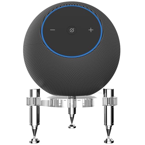 H Huaberich Ständer für 2025 New-Echo Studio Smart Speaker, Stoßdämpfer Spikes für New Studio 2025 (Transparent mit silberfarbenen Metallic-Füßen)