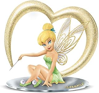The Bradford Exchange 'She Leaves A Little Sparkle' Disney Tinker Bell Figurine  Handpainted With Crystalline Waves, Metal Wand, Glittery Heart & Mirrored Base