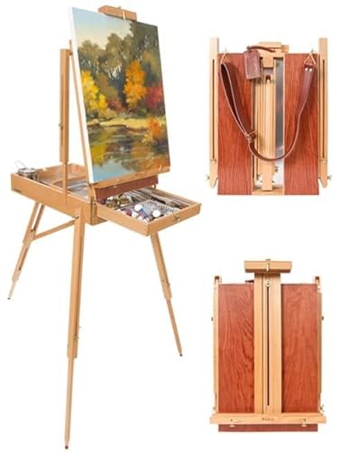 Paris Deluxe Artist French Easel W/Leather Carry Strap Holds Paint Canvas Up To 32 Inches - Finished Beechwood #TOP11