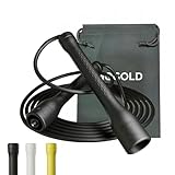 MOGOLD Springseil, 300cm PVC-Seil mit Baumwollkern, Ergonomische Griffe, Verstellbare Länge, Schwarz (Black)