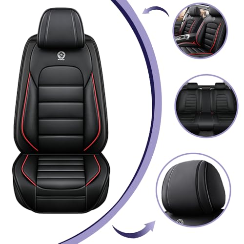 Image of Universal Car Seat Covers for Honda CR-V 2007-2026 Anti-Slip Seat Covers,Waterproof Faux Leather Full Coverage Car Seat Protectors Interior Accessories(5Pcs Standard /Black&Red)