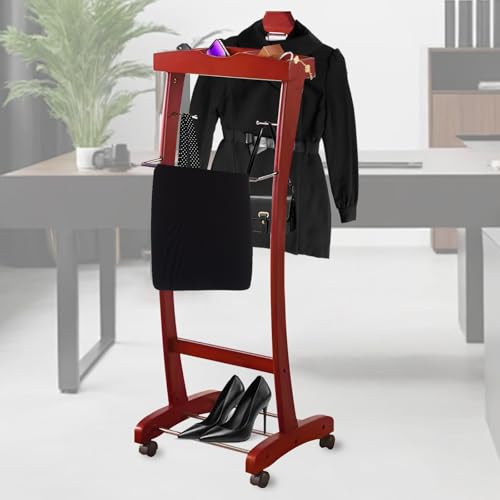 FOLREORP Suit Valet Stands for Women and Men Wooden Suit Valet Stand with Contour Hanger Trouser Bar and Top Storage Tray Contour Hanger Chair Valet for Entryway Bedroom(A)