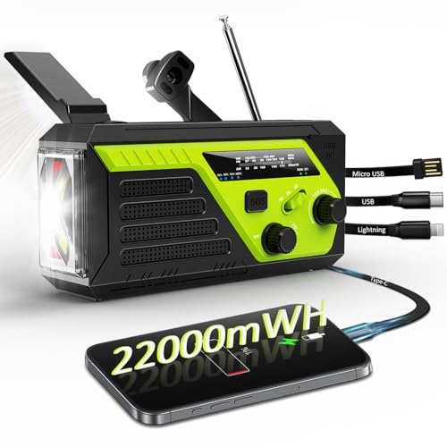Image of Emergency Radio, 4 Charging Cables Hand Crank Radio with Flashlight | AM FM NOAA Weather Radio, 22000mWh Portable Radio, SOS Alarm Reading Light for Home Outdoor Emergencies.