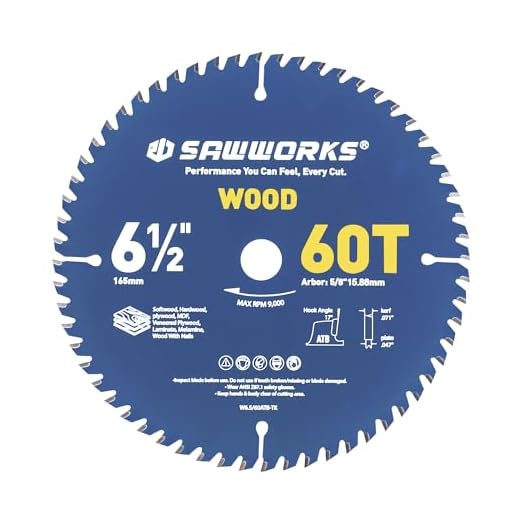 SawWorks 6-1/2 Inch 60T Thin Kerf ATB Circular Saw Blade for Wood