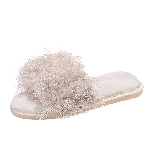 RTPR Pantuflas planas cómodas zapatillas para exterior/interior para mujer, zapatos planos de invierno, zapatos planos para mujer, zapatillas de deporte 40, beige, 40 EU