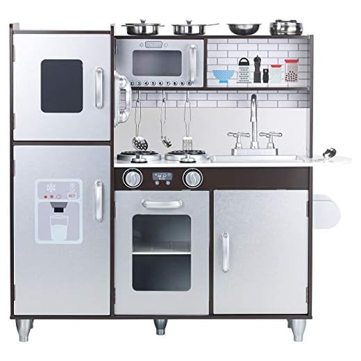 Playtastic Kinderküche: Kinder-Spielküche aus Holz mit Kochtöpfen und Zubehör (Kinderküche Zubehör)