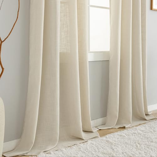 VOILYBIRD Natürliche Leinenstruktur Vorhänge mit Ösen Leinen Gardinen für Fenster Wohnzimmer (Beige, HxB 245x140 cm, 2 Stück) – Ansicht 3