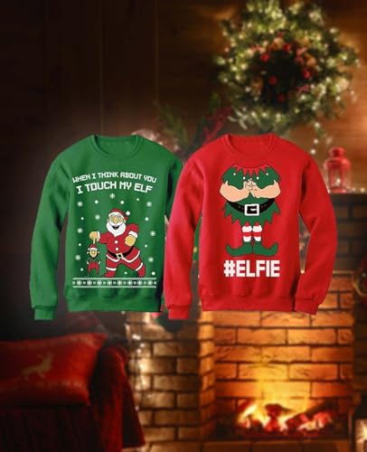 Tstars Touch My Elf and Elfie Matching Couples Sweatshirts - Image 4