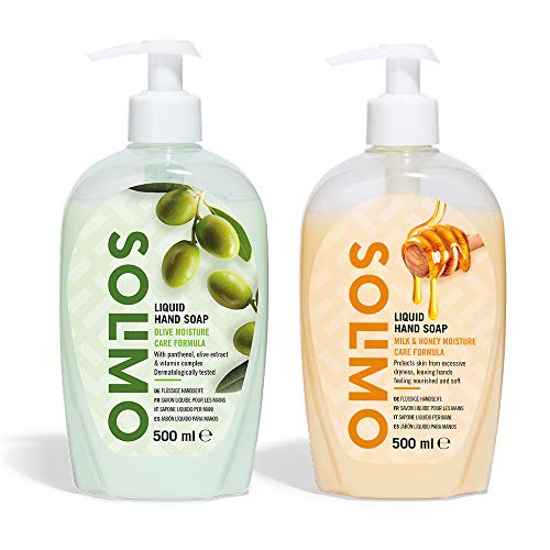 Marca Amazon - Solimo Jabón líquido para manos. Fórmula cuidado hidratante - Paquete de 4 (4 Botellas x 500ml) - Imagen 3
