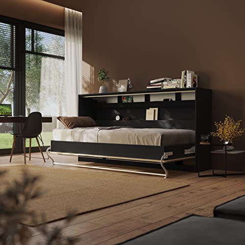 Schrankbett Standard 90x200 Horizontal Anthrazit/Wildeiche ausklappbares Wandbett, ideal geeignet als Wandklappbett fürs Gästezimmer, Büro, Wohnzimmer, Schlafzimmer, HL09 – Bild 3