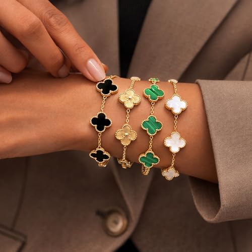 Image of SALVE Clover Anti Tarnish Bracelet for Women Stylish | Stainless Steel Bracelet for Woman | Fashion Jewellery for Women Aesthetic Accessories for Girls Chain Bracelet Gold