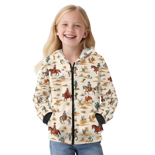 WELLFLYHOM Horse Graphic Hoodies 6-16 Fleece Lined Kids Girls Zipper Sweatshirt Long Sleeve Cardigan Hoodie with Pocket