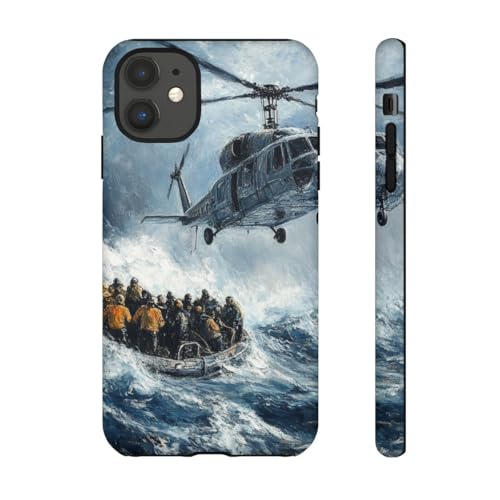 Coque iPhone 11 Hélicoptère Sauvvetage en Mer Rigide Bleue pour Aventuriers