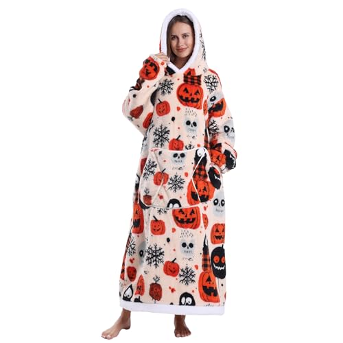 Capecage Blanket Hoodie Long Hooded Blanket Sweatshirt as Birthday Gifts for Women Men Long Wearable Blanket for Women Men. (Pumpkin2)