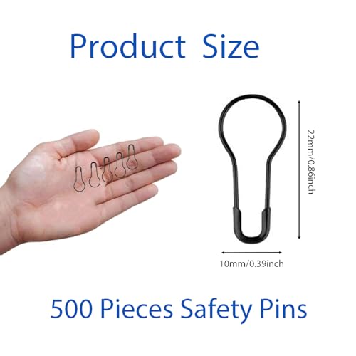 Transun Moo 500Pcs Black Safety Pins 0.8" Metal Bulb Pins Gourd Pin Clothing Tag Pins Calabash Pin for DIY Craft, Home Accessories