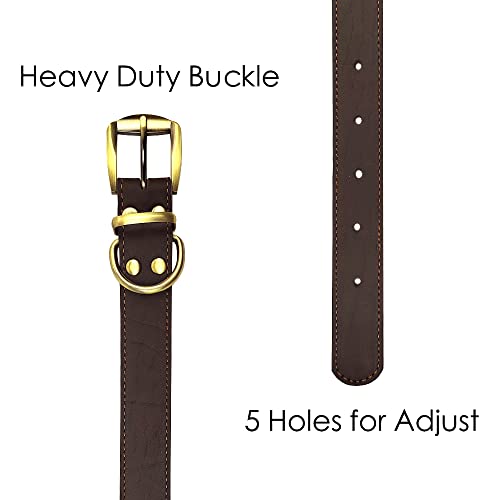 Qianruida Genuine Leather Dog Collar Heavy Duty Dog Collar for Walking & Training Adjustable Pet Collars for Dogs Soft Comfortable Strong Collars for Small Medium Large Dogs Brown - Image 3