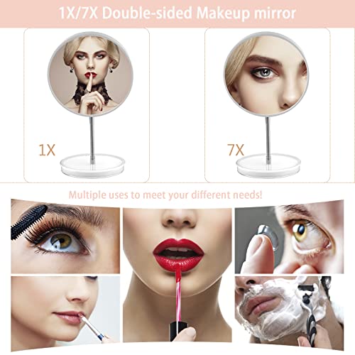 Jasefa 1X/7X Magnifying Makeup Mirror With Stand, Magnified 6" Double Sided Desk Table Mirror，360° Rotation Tabletop Cosmetic Mirror For Traveling,Shaving -White #TOP1
