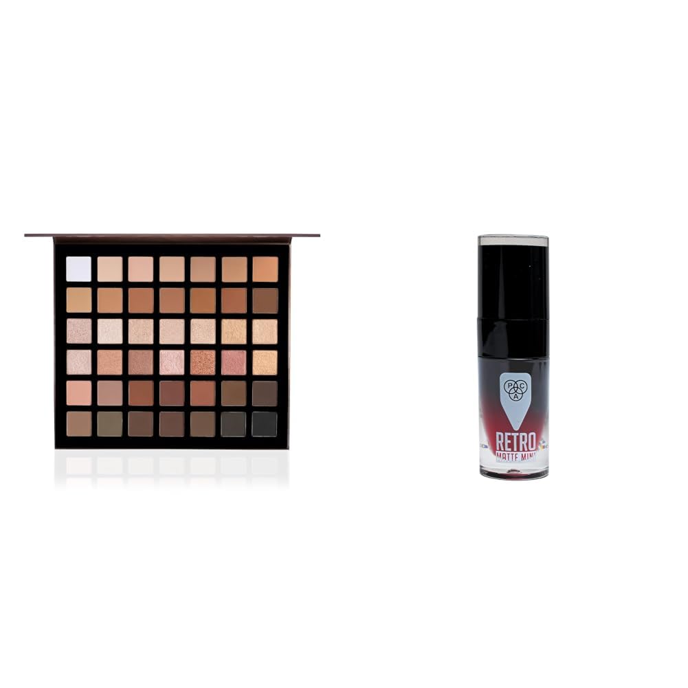 PAC Prism Eyeshadow Palette X42 Neutrals | High Imt Mattes Pearls & Shimmers | Blendable Formula Retro Matte Gloss Mini - Molten Pink-image-33