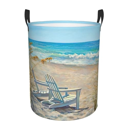 Strandszene mit Stühlen-Druck, Wäschekorb, hoher Wäschekorb, Korb...
