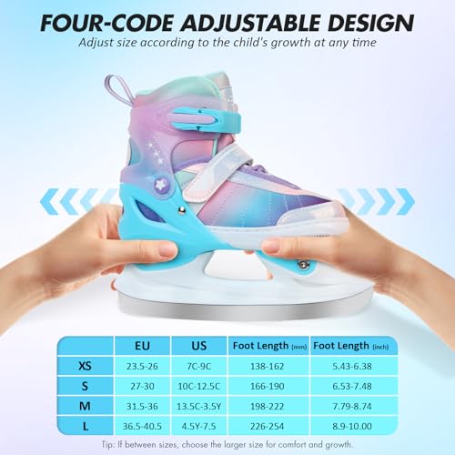 LEVYTEMP Adjustable Ice Skates for Kids Girls Boys - Gradient Blue Rainbow Youth Ice Skating Shoes - Sizes Large Ages 8-12 - Ice Skates for Outdoor and Rink by LEVYTEMP - Image 2