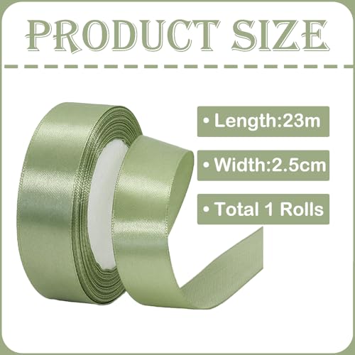 POPOYU Sage Green Satin Ribbon Rolls 25MM X 23M, Double Sided Satin Polyester Ribbon for Fabric DIY Art & Crafts, Hair Bows - Image 2