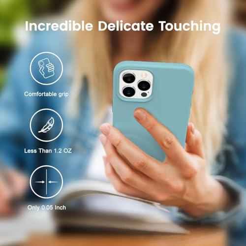 Image of VONZEE Microfiber Candy Case Compatible for iPhone 12 Pro Max Smooth Touch Cushion Liquid Soft Silicone Gel Rubber Non-Slip Full Body Protective Shockproof Back Cover|6.7 Inch|Solid (Cactus), Blue