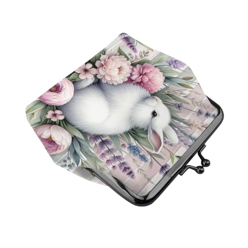 Pu Leather Buckle Coin Purse Easter-Rabbits-Floral Girls Kiss-Lock Change Purse Wallets3