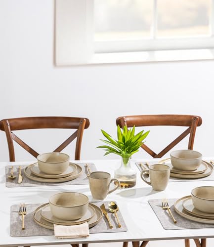 GBhome Geschirrset 6 Personen, 18-tlg Reaktive Glasur Handarbeit Steingut Geschirr Set, Mikrowellen- & Spülmaschinenfest Schüssel- und Teller Set, Khaki