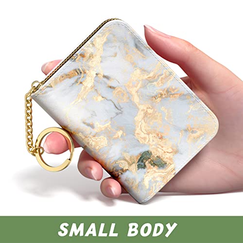 Image of Aiawoxc Credit Card Holder for Women, Small RFID Wallet Slim Leather Card Organizer Case with Zipper and Keychain, Grey Marble