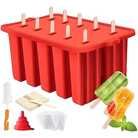 Red 10-Cavity Silicone Popsicle Molds For Summer Treats - BPA-Free, Reusable Ice Pop Maker With Sticks - View #5