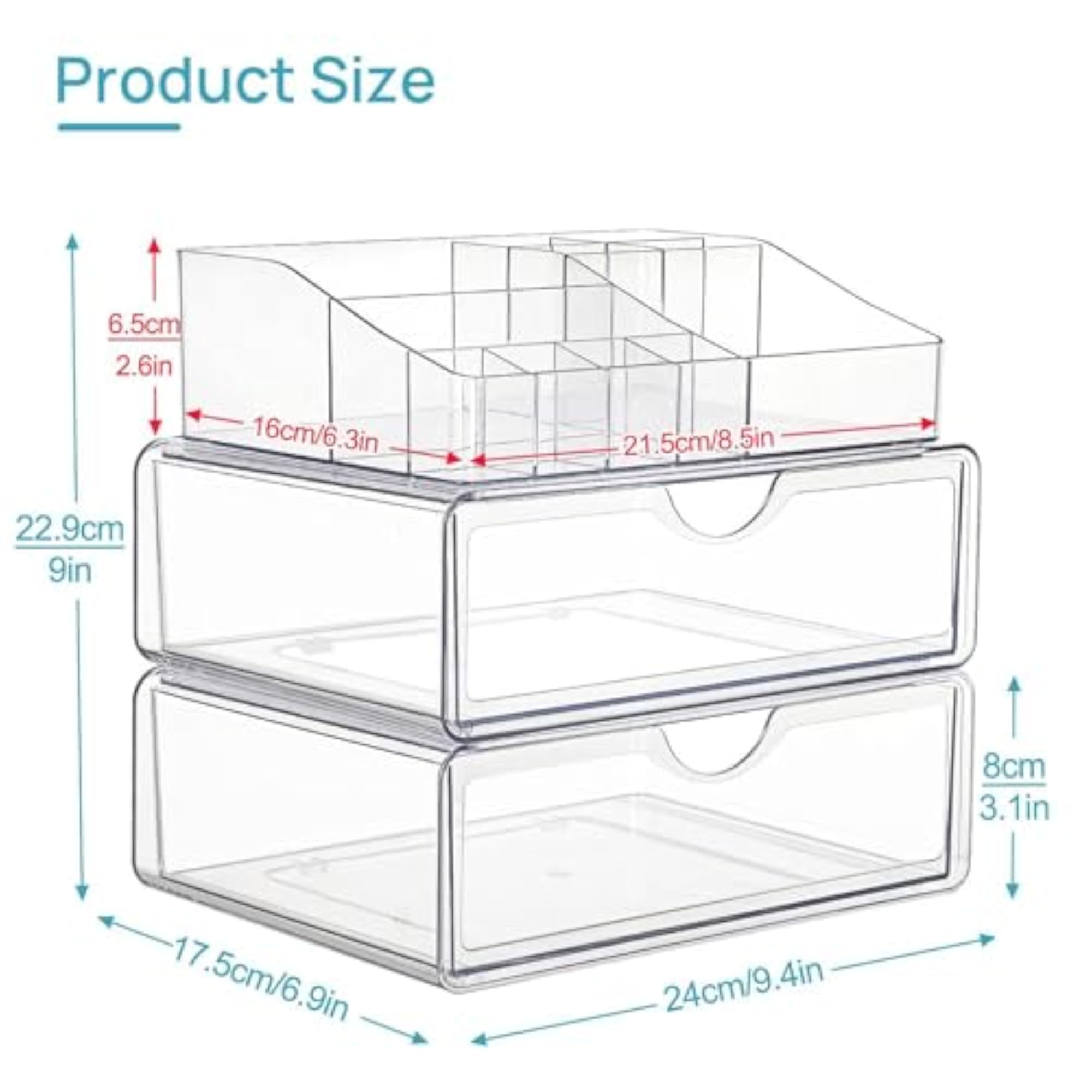 Makeup Organizer with 2 Drawers Cosmetic Display Case