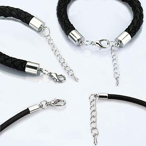 Lollibeads (TM) (1000 Pcs) Silver Plated Barrel Leather Cord Ends Cord End Cap 3mm-12mm, Lobster Clasp 10mm 12mm 14mm,Jump Ring 5mm-8mm, Jump Ring Open Tool and Extension Chains Kits Assorted Pack