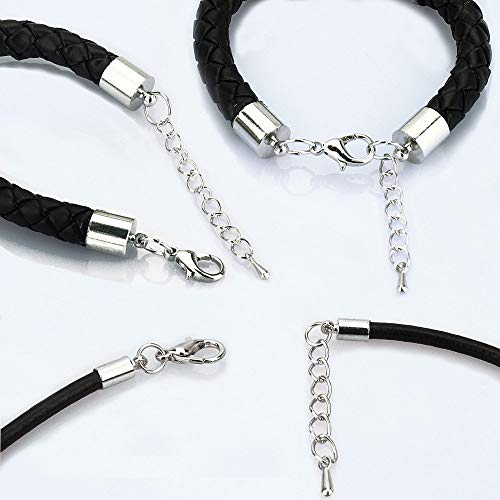 Lollibeads® (1000 Pcs) Silver Plated Barrel Leather Cord Ends Cord End Cap 3Mm-12Mm, Lobster Clasp 10Mm 12Mm 14Mm,Jump Ring 5Mm-8Mm, Jump Ring Open Tool And Extension Chains Kits Assorted Pack #TOP2
