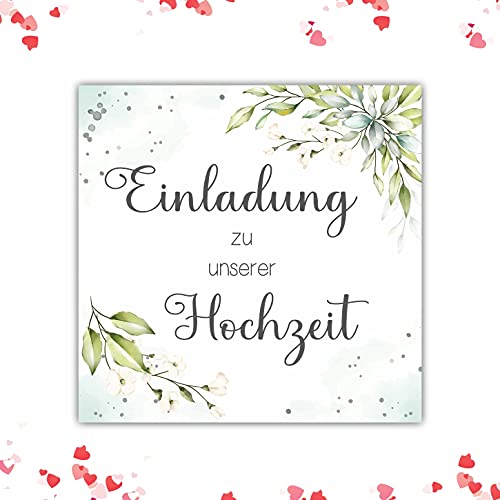 20 Stück Hochzeitseinladungen Einladungskarten Klappkarten Hochzeit Quadratisch 14,8 x 14,8 cm mit Umschlägen Einladung zur Hochzeit Boho Cover