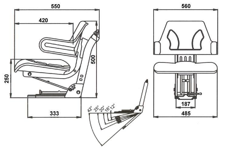 Traktorsitz VS200 gefedert Universal PVC Kunstleder 50-120 kg Federung 100 mm Längs- Neigungsverstellung