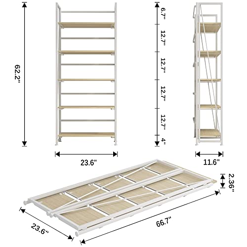 4NM No-Assembly Folding Bookshelf Storage Shelves 5 Tiers Vintage Bookcase Standing Racks Study Organizer Home Office (Natural and White) 4NM No-Assembly Folding Bookshelf Storage Shelves 5 Tiers Vintage Bookcase Standing Racks Study Organizer Home Office (Natural and White)